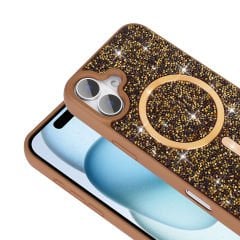 iPhone 16 Plus Kılıf Pırlanta Tasarımlı Kablosuz Şarj Özellikli Mozaik Silikon Kapak