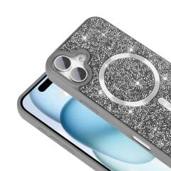 iPhone 16 Pro Kılıf Pırlanta Tasarımlı Kablosuz Şarj Özellikli Mozaik Silikon Kapak