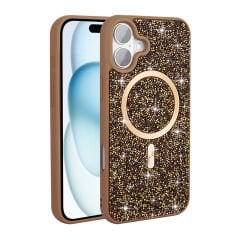 iPhone 16 Pro Kılıf Pırlanta Tasarımlı Kablosuz Şarj Özellikli Mozaik Silikon Kapak