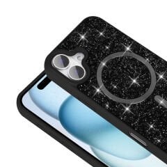 iPhone 16 Pro Kılıf Pırlanta Tasarımlı Kablosuz Şarj Özellikli Mozaik Silikon Kapak