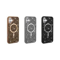 iPhone 16 Pro Kılıf Pırlanta Tasarımlı Kablosuz Şarj Özellikli Mozaik Silikon Kapak