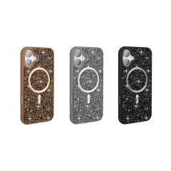 iPhone 16 Pro Kılıf Pırlanta Tasarımlı Kablosuz Şarj Özellikli Mozaik Silikon Kapak