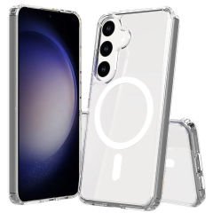 Samsung Galaxy S25 Kılıf Magsafe Şarj Özellikli Şeffaf Sert PC Embos Kapak