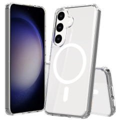 Samsung Galaxy S25 Kılıf Magsafe Şarj Özellikli Şeffaf Sert PC Embos Kapak