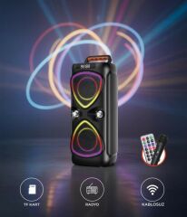 Bluetooh Hoparlör Kablolu Mikrofonlu Kumandali Radyolu Led Işıklı Parti Speaker D78