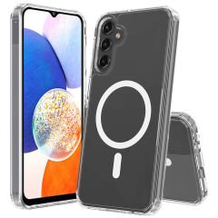 Samsung Galaxy S25 Plus Kılıf Magsafe Şarj Özellikli Şeffaf Sert PC Embos Kapak