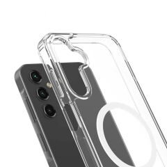 Samsung Galaxy S25 Plus Kılıf Magsafe Şarj Özellikli Şeffaf Sert PC Embos Kapak