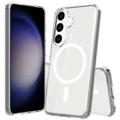 Samsung Galaxy S25 Plus Kılıf Magsafe Şarj Özellikli Şeffaf Sert PC Embos Kapak