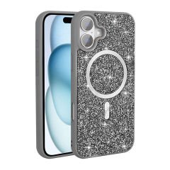 iPhone 16 Kılıf Pırlanta Tasarımlı Kablosuz Şarj Özellikli Mozaik Silikon Kapak
