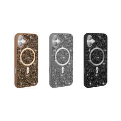 iPhone 16 Kılıf Pırlanta Tasarımlı Kablosuz Şarj Özellikli Mozaik Silikon Kapak