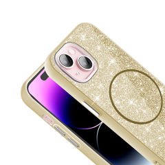 iPhone 15 Plus Kılıf Magsafe Şarj Özellikli Parlayan Simli Okso Kapak