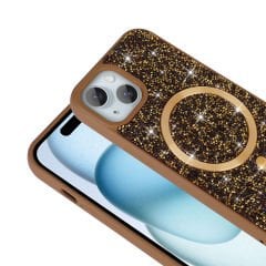 iPhone 15 Plus Kılıf Pırlanta Tasarımlı Kablosuz Şarj Özellikli Mozaik Silikon Kapak