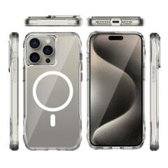 iPhone 15 Pro Max Kapak Magsafe Şarj Özellikli Airbagli Şeffaf İncek Kapak