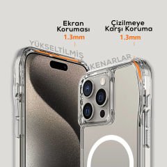 iPhone 15 Pro Max Kapak Magsafe Şarj Özellikli Airbagli Şeffaf İncek Kapak