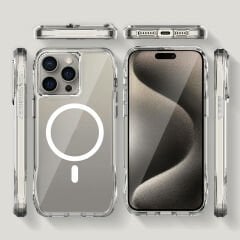 iPhone 15 Pro Max Kapak Magsafe Şarj Özellikli Airbagli Şeffaf İncek Kapak