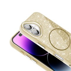 iPhone 16 Plus Kılıf Magsafe Şarj Özellikli Parlayan Simli Okso Kapak