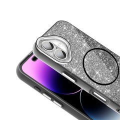 iPhone 16 Plus Kılıf Magsafe Şarj Özellikli Parlayan Simli Okso Kapak