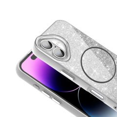 iPhone 16 Plus Kılıf Magsafe Şarj Özellikli Parlayan Simli Okso Kapak