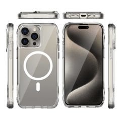 iPhone 15 Pro Kapak Magsafe Şarj Özellikli Airbagli Şeffaf İncek Kapak