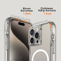 iPhone 15 Pro Kapak Magsafe Şarj Özellikli Airbagli Şeffaf İncek Kapak