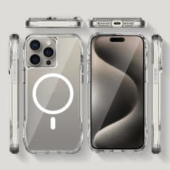 iPhone 15 Pro Kapak Magsafe Şarj Özellikli Airbagli Şeffaf İncek Kapak