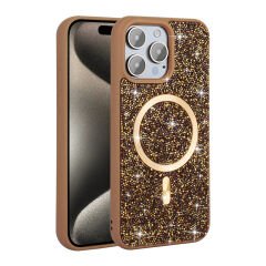 iPhone 15 Pro Kılıf Pırlanta Tasarımlı Kablosuz Şarj Özellikli Mozaik Silikon Kapak