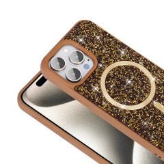 iPhone 15 Pro Kılıf Pırlanta Tasarımlı Kablosuz Şarj Özellikli Mozaik Silikon Kapak