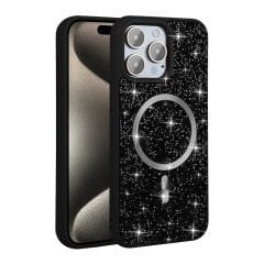 iPhone 15 Pro Max Kılıf Pırlanta Tasarımlı Kablosuz Şarj Özellikli Mozaik Silikon Kapak