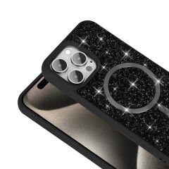 iPhone 15 Pro Max Kılıf Pırlanta Tasarımlı Kablosuz Şarj Özellikli Mozaik Silikon Kapak