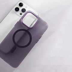 iPhone 14 Pro Max Kılıf Magsafe Şarj Özellikli Buzlu Sert PC Tuval Kapak