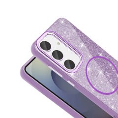 Samsung Galaxy S24 FE Kılıf Magsafe Şarj Özellikli Parlayan Simli Okso Kapak