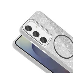 Samsung Galaxy S24 FE Kılıf Magsafe Şarj Özellikli Parlayan Simli Okso Kapak