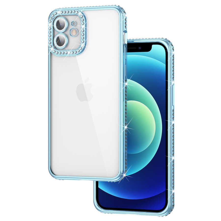 iPhone 11 Kılıf Kamera Korumalı Taşlı Mina Kapak