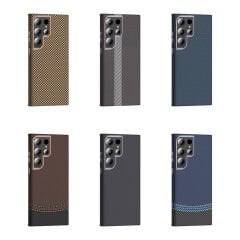 Samsung Galaxy S24 Ultra Kılıf Kablosuz  Şarj Özellikli Karbon Fiber Görünümlü Gros Kapak
