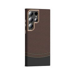 Samsung Galaxy S24 Ultra Kılıf Kablosuz  Şarj Özellikli Karbon Fiber Görünümlü Gros Kapak
