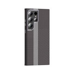 Samsung Galaxy S24 Ultra Kılıf Kablosuz  Şarj Özellikli Karbon Fiber Görünümlü Gros Kapak