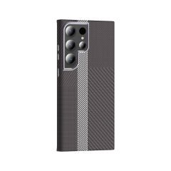 Samsung Galaxy S24 Ultra Kılıf Kablosuz  Şarj Özellikli Karbon Fiber Görünümlü Gros Kapak
