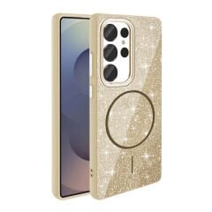 Samsung Galaxy S25 Ultra Kılıf Magsafe Şarj Özellikli Parlayan Simli Okso Kapak