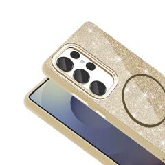 Samsung Galaxy S25 Ultra Kılıf Magsafe Şarj Özellikli Parlayan Simli Okso Kapak