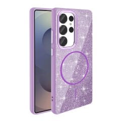 Samsung Galaxy S25 Ultra Kılıf Magsafe Şarj Özellikli Parlayan Simli Okso Kapak