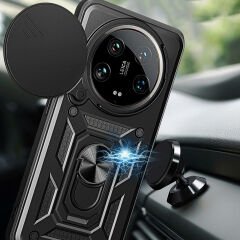 Xiaomi Mi 14 Ultra Kılıf Magnetik Standlı Kamera Korumalı Sürgülü Vega Kapak