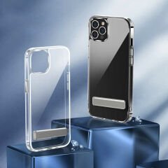 iPhone 14 Pro Kılıf Standlı Şeffaf Silikon L-Stand Kapak