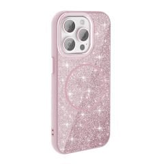 iPhone 15 Pro Kılıf Magsafe Şarj Özellikli Parlayan Simli Okso Kapak