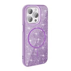 iPhone 15 Pro Kılıf Magsafe Şarj Özellikli Parlayan Simli Okso Kapak