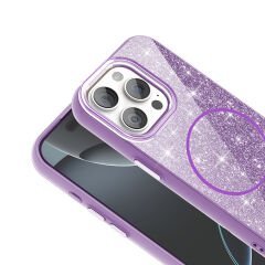 iPhone 15 Pro Kılıf Magsafe Şarj Özellikli Parlayan Simli Okso Kapak