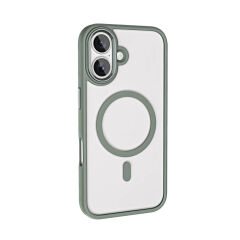 iPhone 16 Plus Kılıf Wireless Şarj Özellikli Krom Magsafe Silikon Kapak