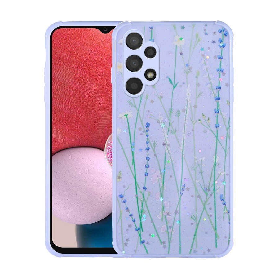 Samsung Galaxy A13 4G Kılıf Simli Desenli Kamera Korumalı Parlak Popy Kapak