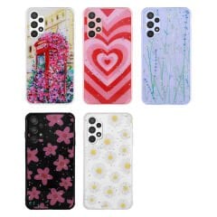 Samsung Galaxy A13 4G Kılıf Simli Desenli Kamera Korumalı Parlak Popy Kapak