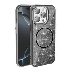 iPhone 15 Pro Max Kılıf Magsafe Şarj Özellikli Parlayan Simli Okso Kapak