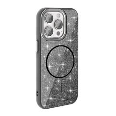 iPhone 15 Pro Max Kılıf Magsafe Şarj Özellikli Parlayan Simli Okso Kapak